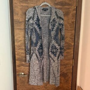 Almost Famous Gray and Blue Patterned Cardigan with Hood - XS